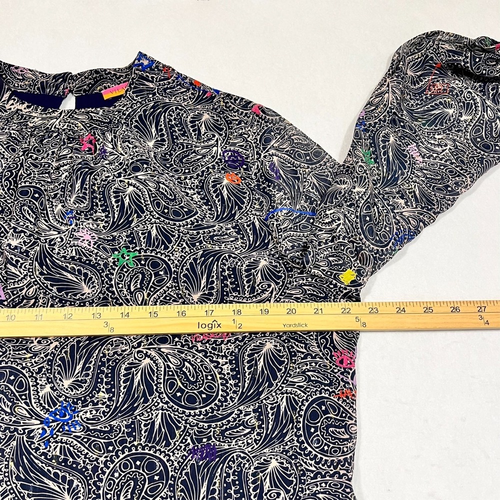 Vilagallo Dress Blue Paisley Art Lightweight Sheer Sleeves‎ Lined Pockets 14/46 - Picture 5 of 13